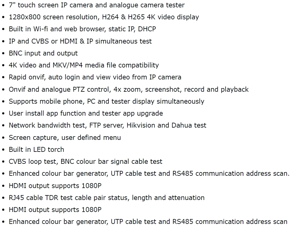 מכשיר בדיקה למצלמות IP CCTV TENMA 72-13165 TEXT